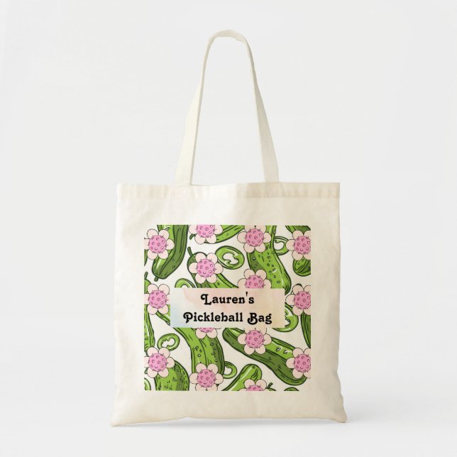 Personalized Pickleball-themed pickle patterened Tote Bag (Front)