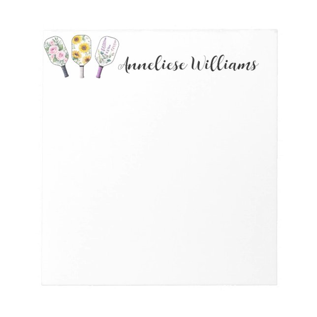 Personalized Pickleball Themed Script Font Notepad (Front)