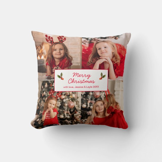 Personalized Picture Collage 8 Photo Christmas Throw Pillow (Front)