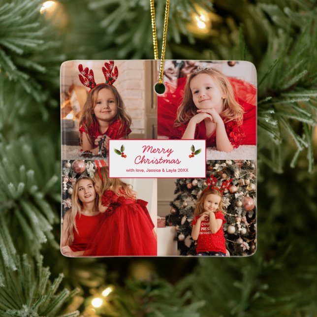 Personalized Picture Collage Photo Christmas Ceramic Ornament (Tree)