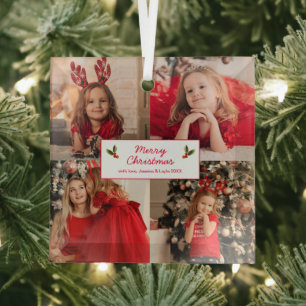 Personalized Picture Collage Photo Christmas Glass Ornament