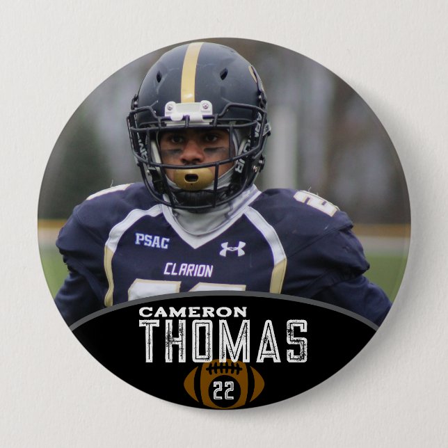 Personalized Picture Football Player Name Number Button (Front)