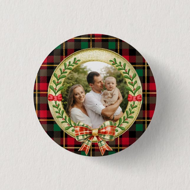 Personalized Picture Frame and Christmas Wreath  Button (Front)