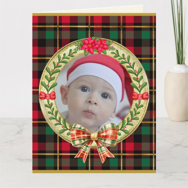 Personalized Picture Frame and Christmas Wreath  C Card (Front)
