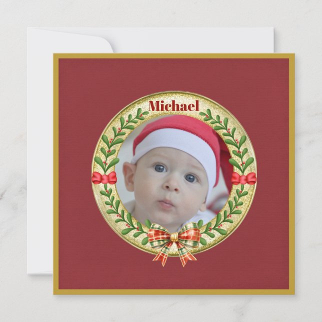 Personalized Picture Frame and Christmas Wreath  C Card (Front)