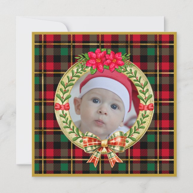 Personalized Picture Frame and Christmas Wreath  Card (Front)