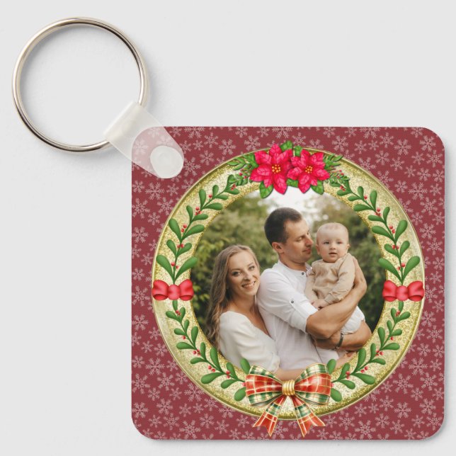Personalized Picture Frame and Christmas Wreath  Keychain (Front)
