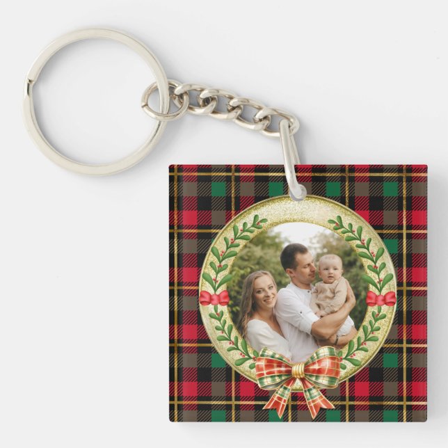 Personalized Picture Frame and Christmas Wreath  Keychain (Front)