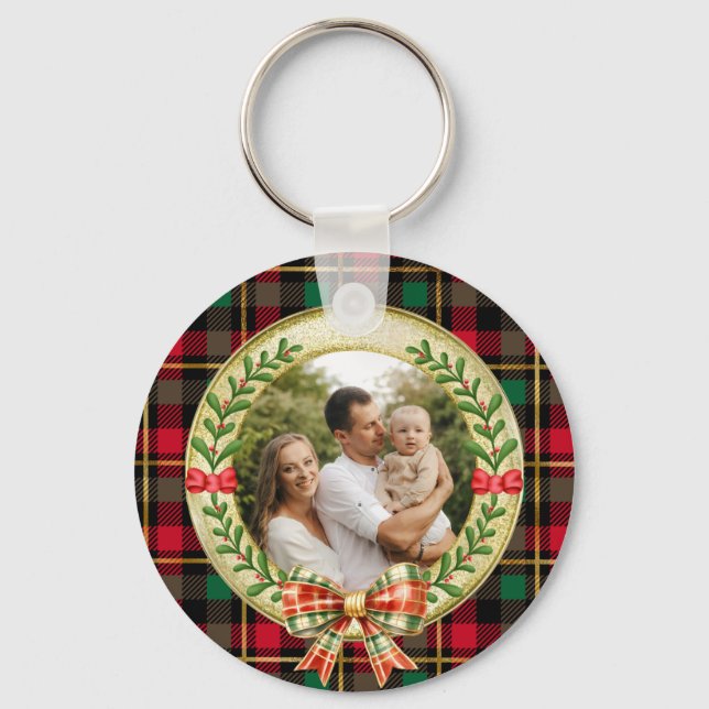 Personalized Picture Frame and Christmas Wreath  Keychain (Front)