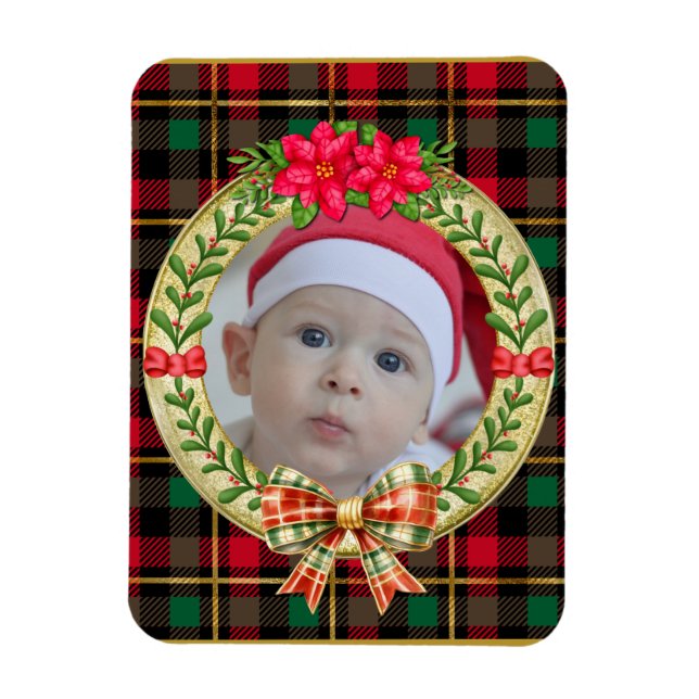 Personalized Picture Frame and Christmas Wreath  Magnet (Vertical)