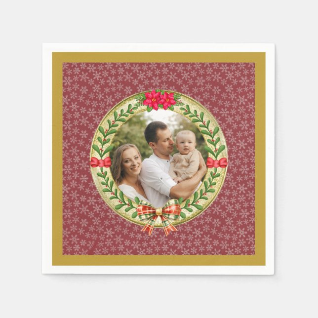 Personalized Picture Frame and Christmas Wreath  Napkins (Front)