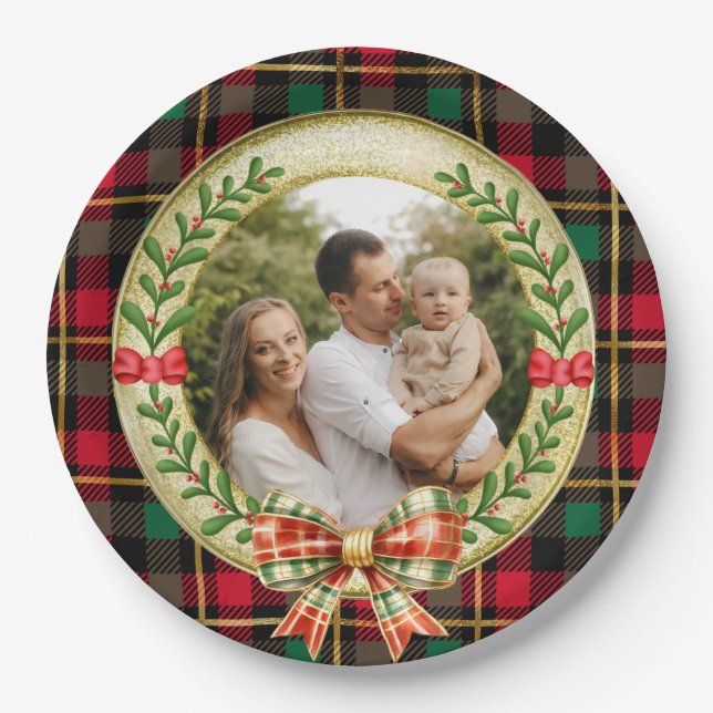 Personalized Picture Frame and Christmas Wreath  Paper Plates (Front)