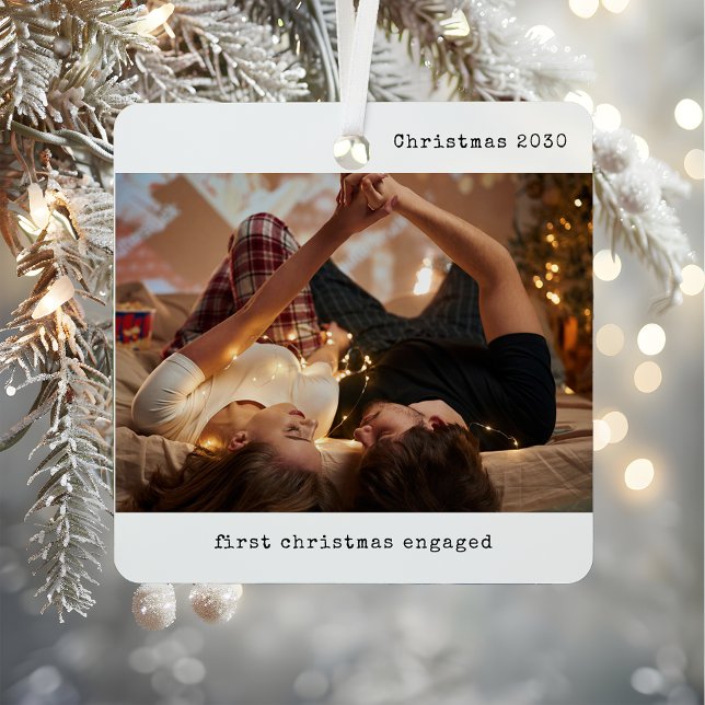 Personalized Picture Our First Christmas Engaged Metal Ornament (Creator Uploaded)