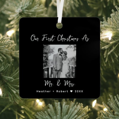 Personalized Picture Our First Christmas Married Metal Ornament