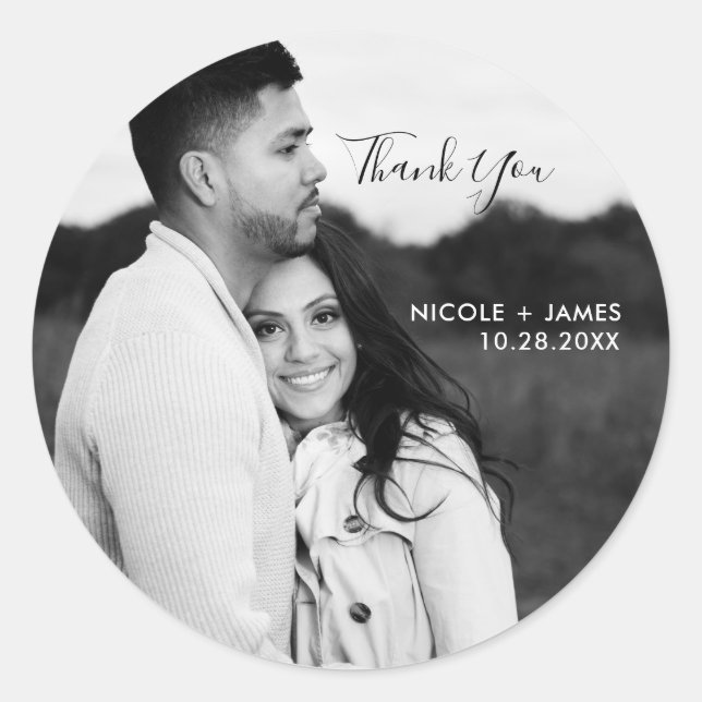 Personalized Picture Photo Thank You Wedding Classic Round Sticker (Front)