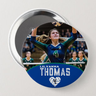 Personalized Picture Volleyball Player Name Number Button