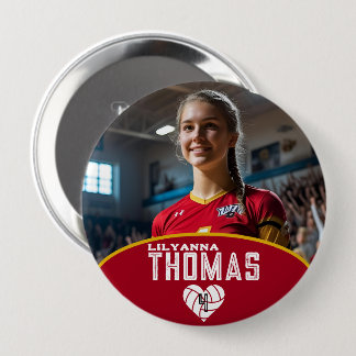 Personalized Picture Volleyball Player Name Number Button