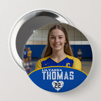 Personalized Picture Volleyball Player Name Number Button