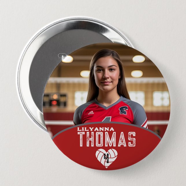 Personalized Picture Volleyball Player Name Number Button (Front & Back)