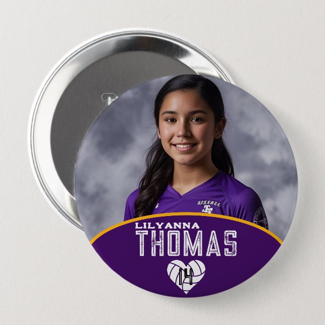 Personalized Picture Volleyball Player Name Number Button (Front & Back)