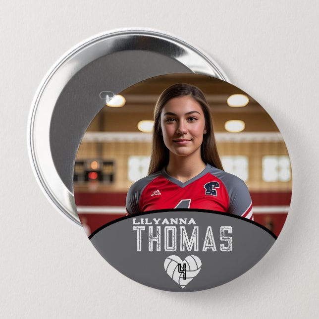 Personalized Picture Volleyball Player Name Number Button (Front & Back)