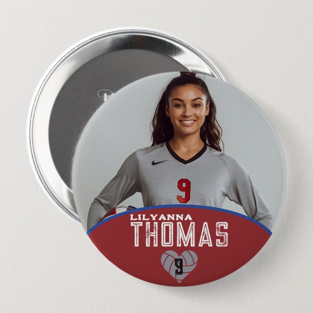 Personalized Picture Volleyball Player Name Number Button (Front & Back)
