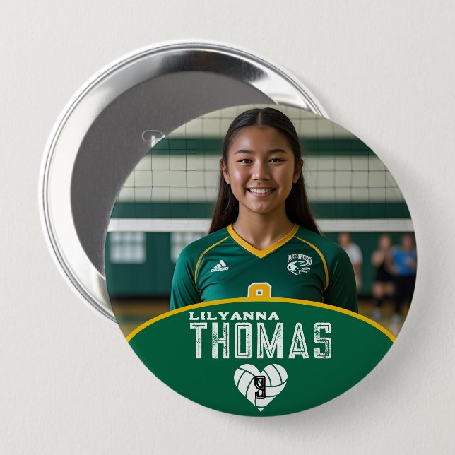 Personalized Picture Volleyball Player Name Number Button (Front & Back)