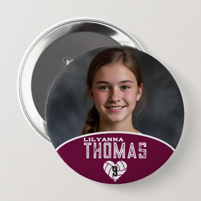 Personalized Picture Volleyball Player Name Number Button (Front & Back)