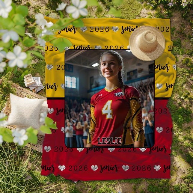 Personalized Picture Volleyball Senior Graduation Fleece Blanket (Creator Uploaded)