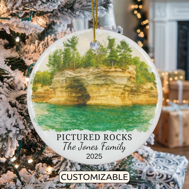 Personalized Pictured Rocks Ornament, Michigan Ceramic Ornament (Creator Uploaded)