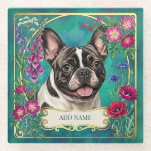 Personalized Pied French Bulldog Teal Coaster
