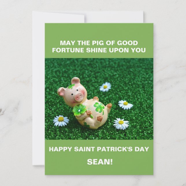 PERSONALIZED PIG OF FORTUNE ST. PATRICK'S DAY HOLIDAY CARD (Front)