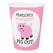 Personalized Pig Out Birthday Party Pink Paper Cup