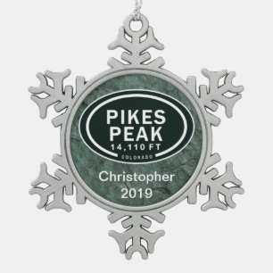 Personalized Pikes Peak Colorado Rocky Mountain Snowflake Pewter Christmas Ornament