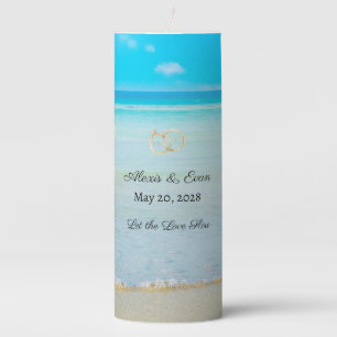 PERSONALIZED PILLAR BEACH WEDDING CANDLE