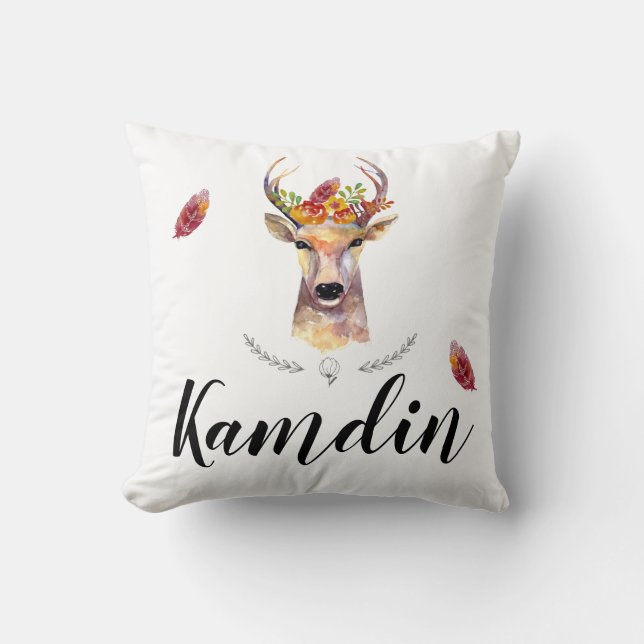 Personalized Pillow boho deer Buck Head Browning B (Front)