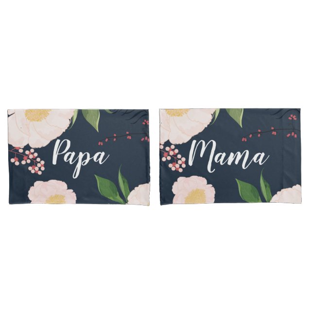Personalized Pillow Cases Baby Pink Cosmos on Navy (Front-Set)