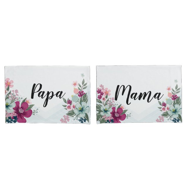 Personalized Pillow Cases Tropical Flowers on Blue (Front-Set)