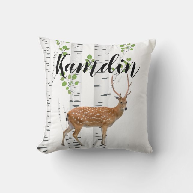 Personalized Pillow Deer Doe Buck Woodland Hunting (Front)