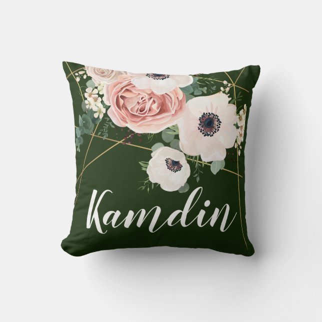 Personalized Pillow Geometric Garden Hunter Green (Front)