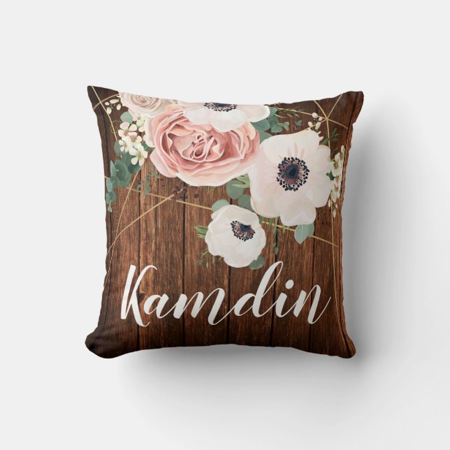 Personalized Pillow Geometric Garden Rose Barn Woo (Front)