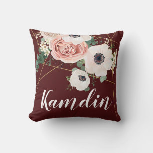Personalized Pillow Geometric Garden Wine Burgundy