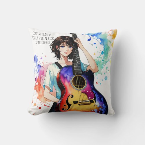 Personalized pillow Guitar gift Pastel pattern Throw Pillow