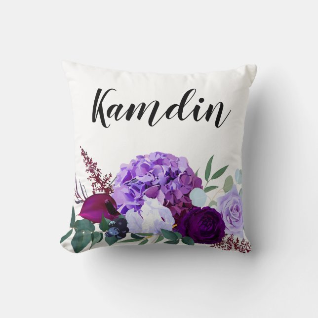 Personalized Pillow Lavender Hibiscus on White (Front)