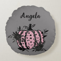 Personalized Pillow, Pink and Black Pumpkin