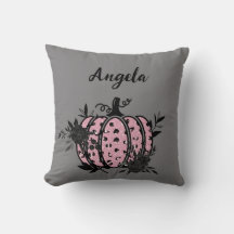 Personalized Pillow, Pink and Black Pumpkin