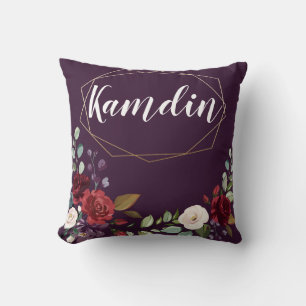 Personalized Pillow Plum Purple Roses Gold Geometr