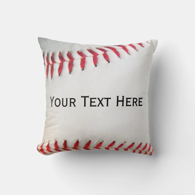 Personalized Pillow White Baseball red stitching (Front)