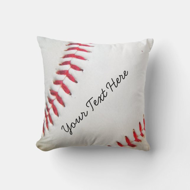 Personalized Pillow White Baseball red stitching (Front)