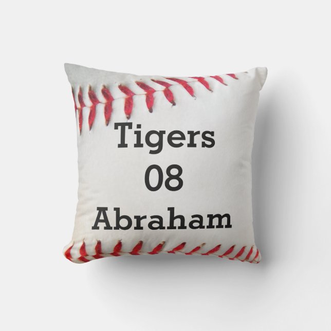 Personalized Pillow White Baseball red stitching (Front)